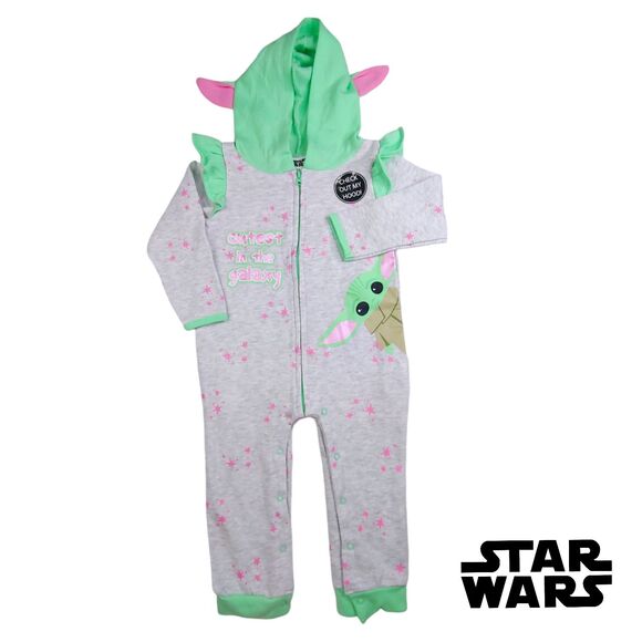 NEW Star Wars Baby Yoda Hooded Long Sleeve Onesie Zipper Front Unisex 24M - Picture 1 of 9